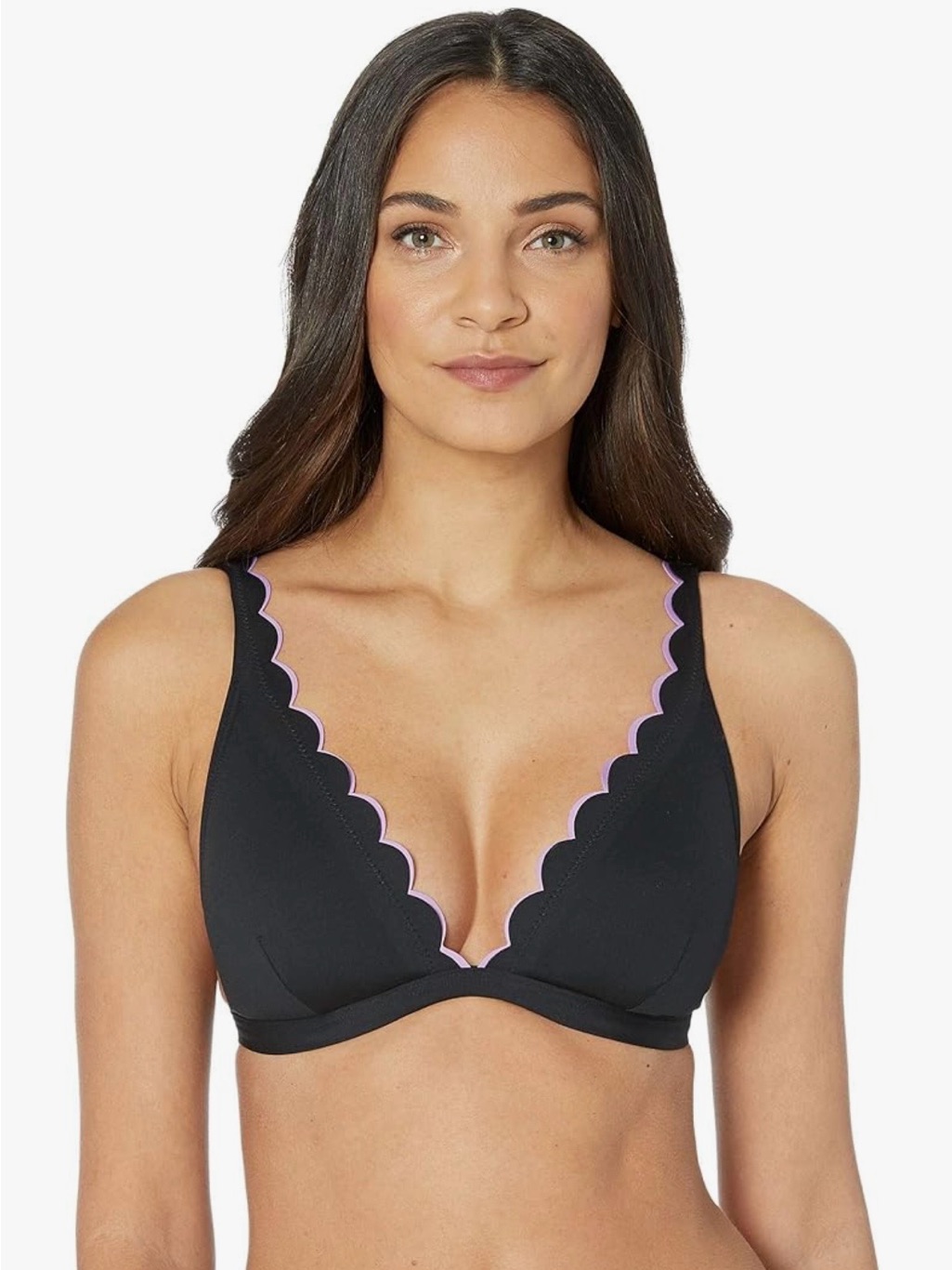 Kate Spade Black Plunge Bra With Lavender Scallop Trim